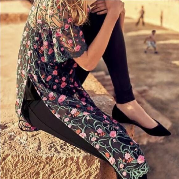 Anthropologie Moulinette Soeurs Black Pink Embroidered Floral Mesh Tunic S - Picture 3 of 10